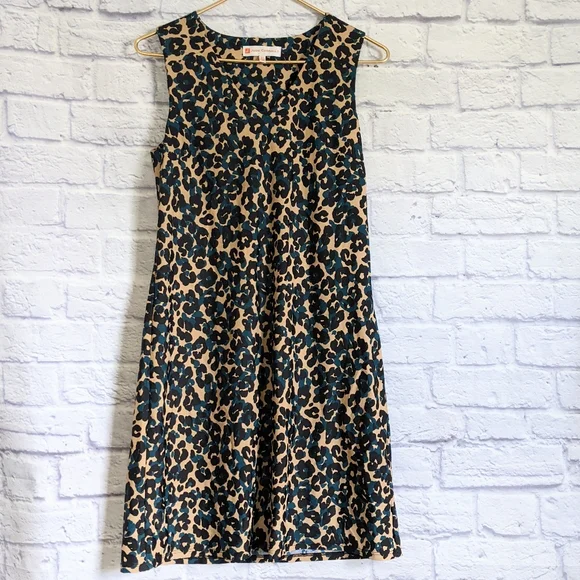 Jude Connally Animal Print Sleeveless Dress XS Tan Teal Black Leopard Cheetah - Picture 1 of 4